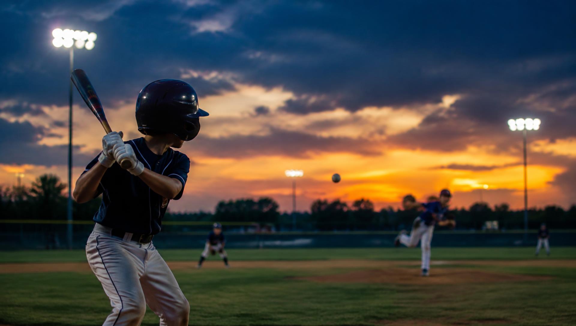 Youth baseball game under the lights